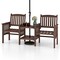 Fir Wood Loveseat Patio Bench with Umbrella Hole, 2-tier Table and Slatted Chairs